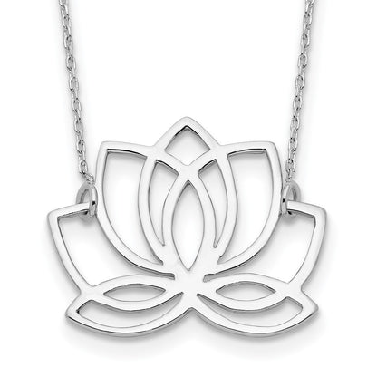 Sterlingsilber Rhodiniert Poliert Lotus Blume 18 Zoll Halskette