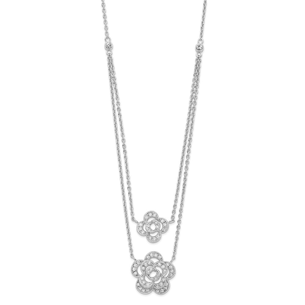Sterlingsilber Rhodiniert Multi-strand Zirkonia Blumen mit 2 Zoll Verlängerung Halskette