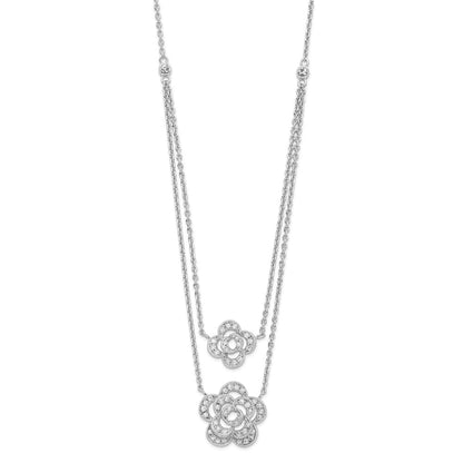 Sterlingsilber Rhodiniert Multi-strand Zirkonia Blumen mit 2 Zoll Verlängerung Halskette
