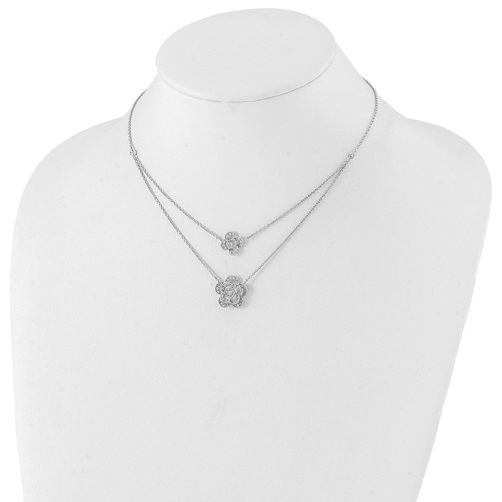 Sterlingsilber Rhodiniert Multi-strand Zirkonia Blumen mit 2 Zoll Verlängerung Halskette