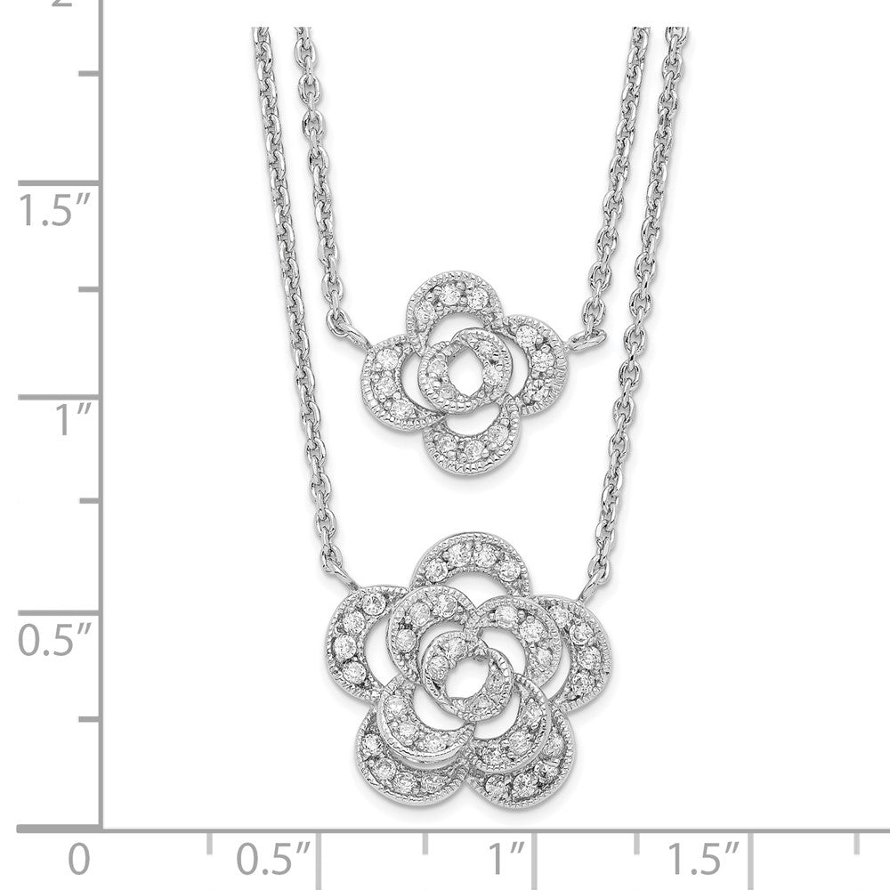 Sterlingsilber Rhodiniert Multi-strand Zirkonia Blumen mit 2 Zoll Verlängerung Halskette