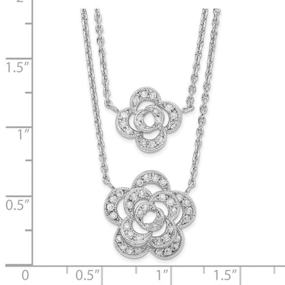 Sterlingsilber Rhodiniert Multi-strand Zirkonia Blumen mit 2 Zoll Verlängerung Halskette