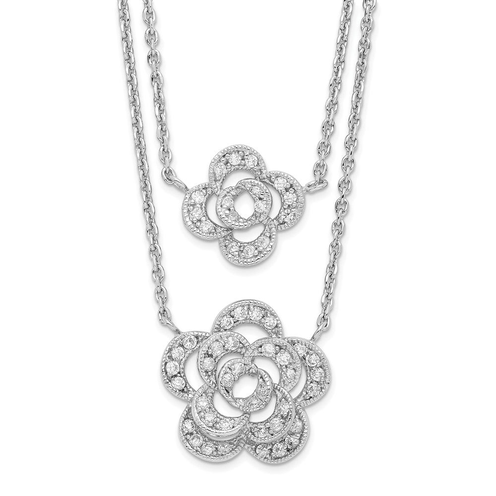 Sterlingsilber Rhodiniert Multi-strand Zirkonia Blumen mit 2 Zoll Verlängerung Halskette