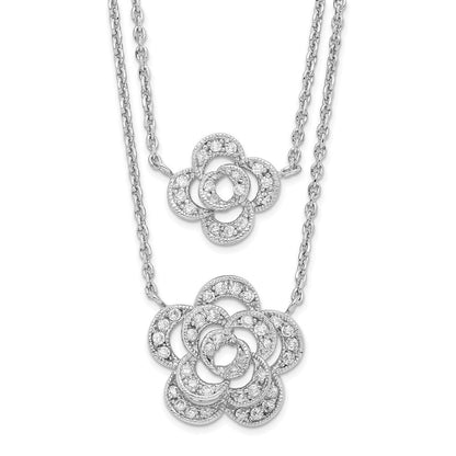 Sterlingsilber Rhodiniert Multi-strand Zirkonia Blumen mit 2 Zoll Verlängerung Halskette
