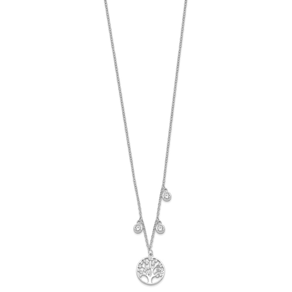 Sterlingsilber Rhodiniert Zirkonia mit Baum 1 Zoll Verlängerung. Halskette