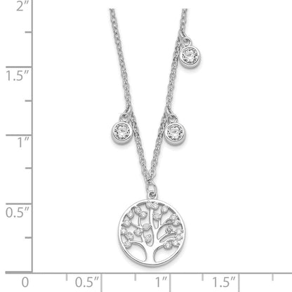 Sterlingsilber Rhodiniert Zirkonia mit Baum 1 Zoll Verlängerung. Halskette