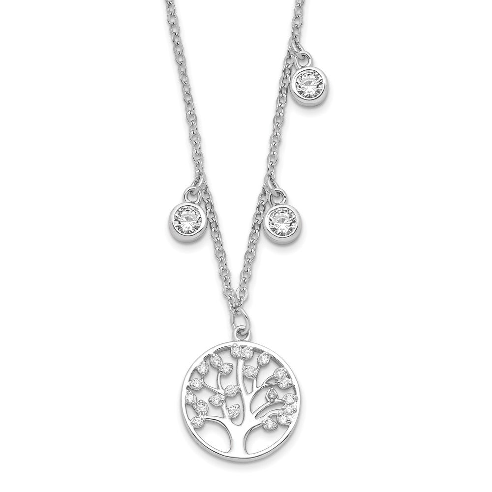 Sterlingsilber Rhodiniert Zirkonia mit Baum 1 Zoll Verlängerung. Halskette