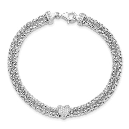 7.25 Zoll Sterlingsilber Rhodiniert Zirkonia Herz Multi-strand Armband
