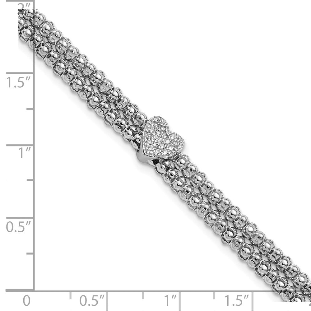 7.25 Zoll Sterlingsilber Rhodiniert Zirkonia Herz Multi-strand Armband