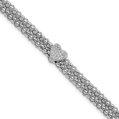 7.25 Zoll Sterlingsilber Rhodiniert Zirkonia Herz Multi-strand Armband