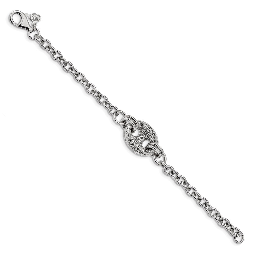 7.5 Zoll Sterlingsilber Rhodiniert Fantasie Swirls Armband