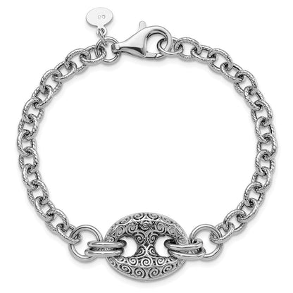 7.5 Zoll Sterlingsilber Rhodiniert Fantasie Swirls Armband
