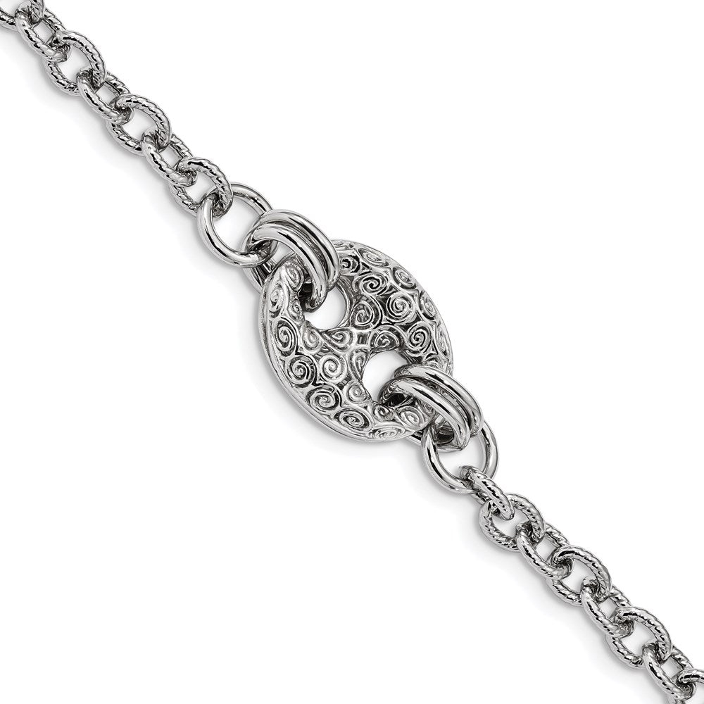 7.5 Zoll Sterlingsilber Rhodiniert Fantasie Swirls Armband