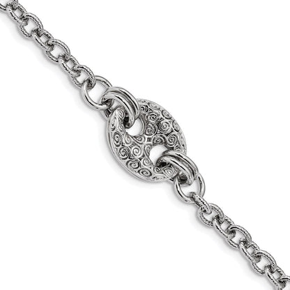 7.5 Zoll Sterlingsilber Rhodiniert Fantasie Swirls Armband