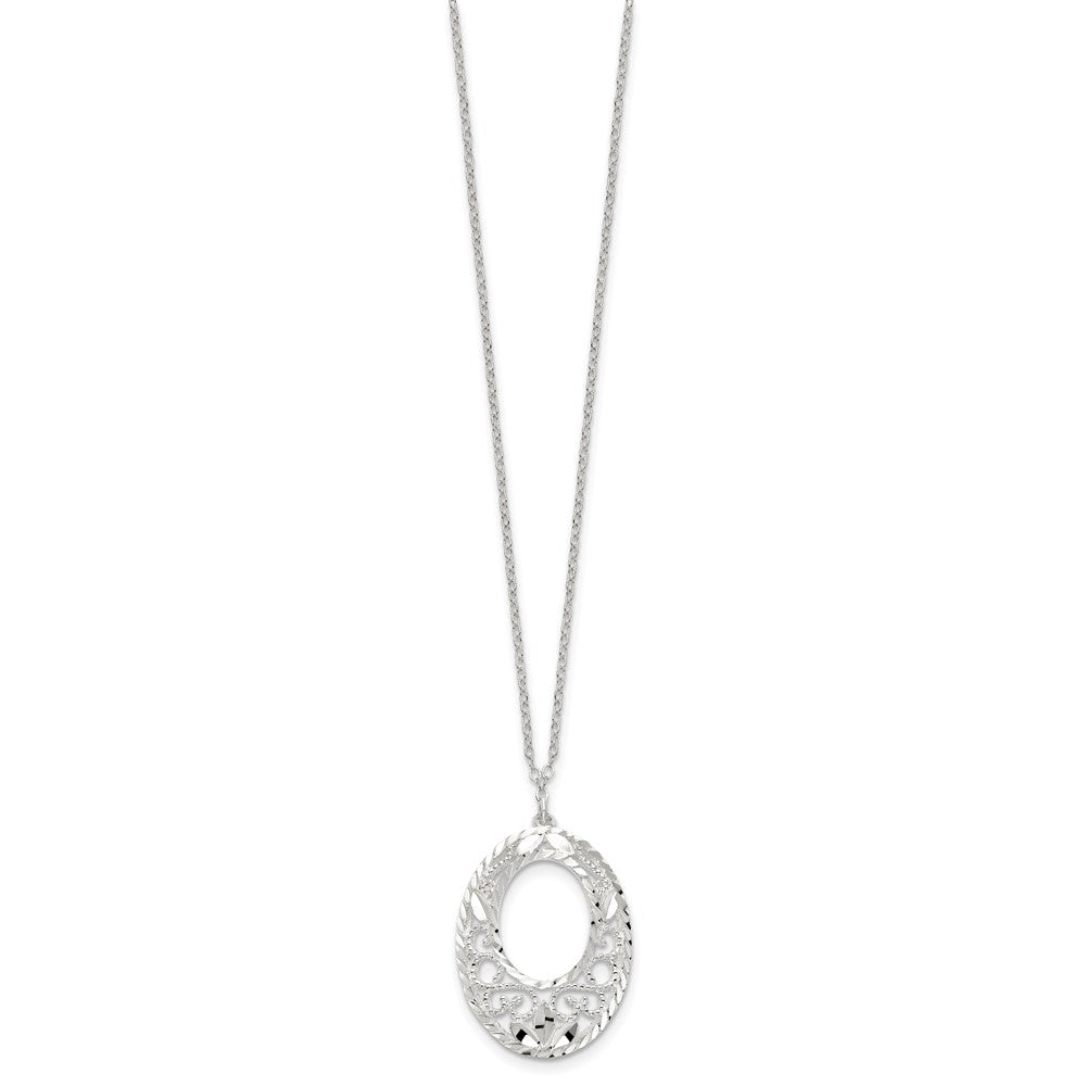 Sterlingsilber Diamantiert Offen Oval Filigran Halskette