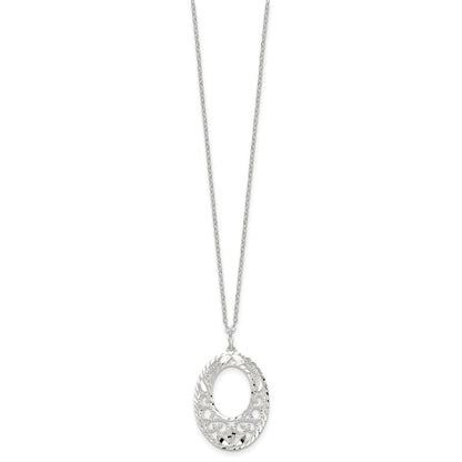 Sterlingsilber Diamantiert Offen Oval Filigran Halskette