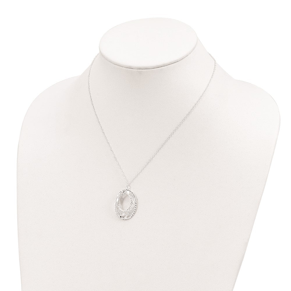 Sterlingsilber Diamantiert Offen Oval Filigran Halskette