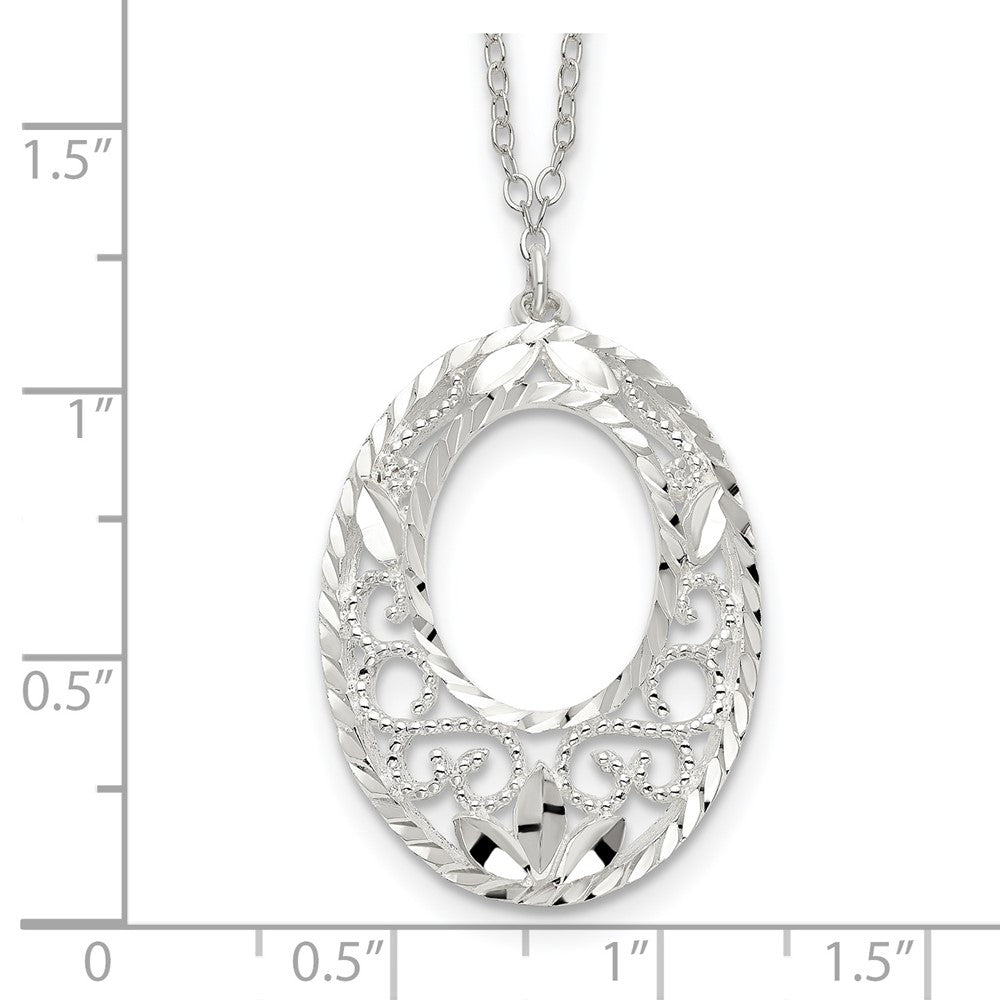 Sterlingsilber Diamantiert Offen Oval Filigran Halskette