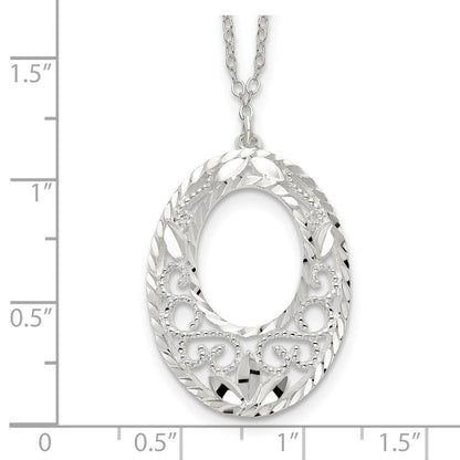 Sterlingsilber Diamantiert Offen Oval Filigran Halskette