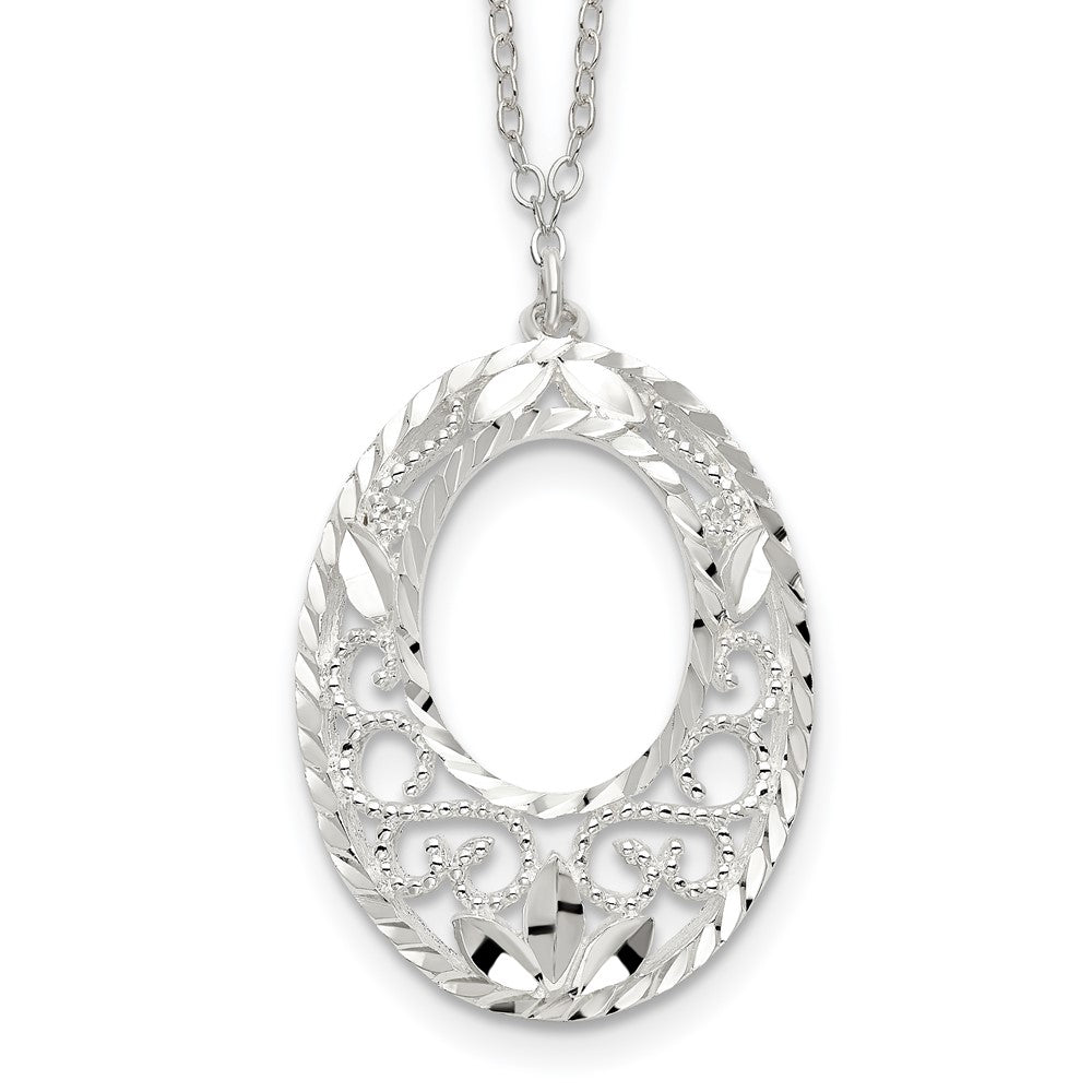 Sterlingsilber Diamantiert Offen Oval Filigran Halskette