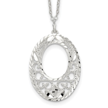 Sterlingsilber Diamantiert Offen Oval Filigran Halskette