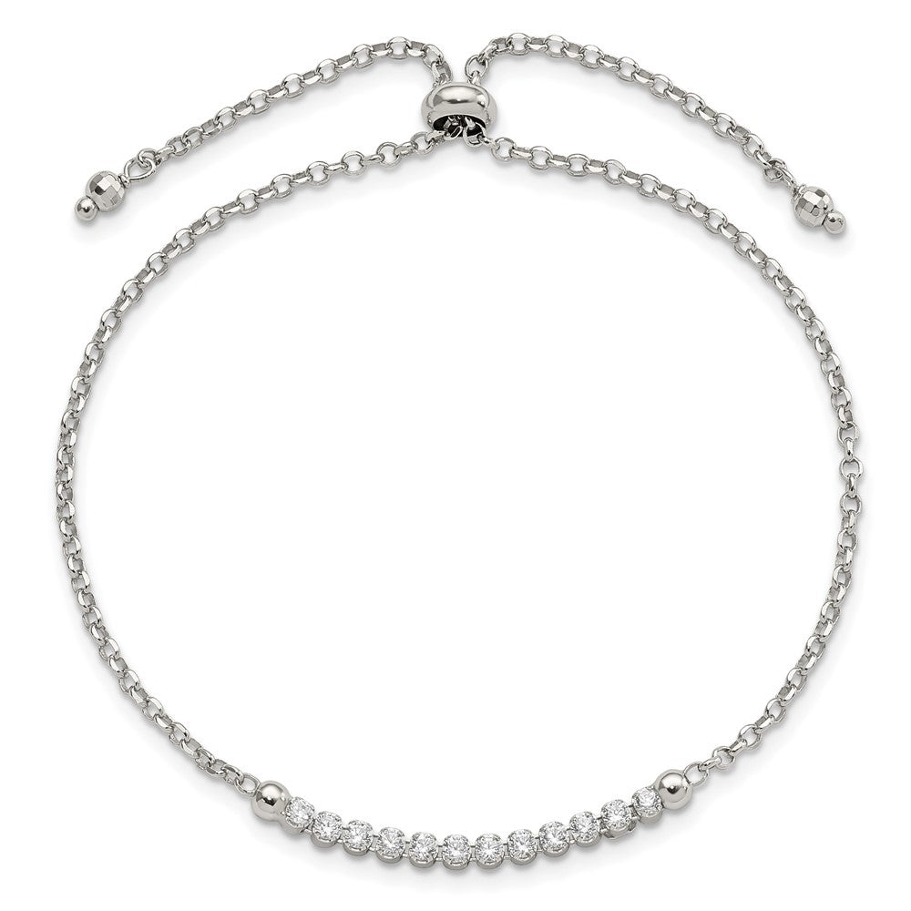 10 Zoll Sterlingsilber Rhodiniert Zirkonia Verstellbar Armband