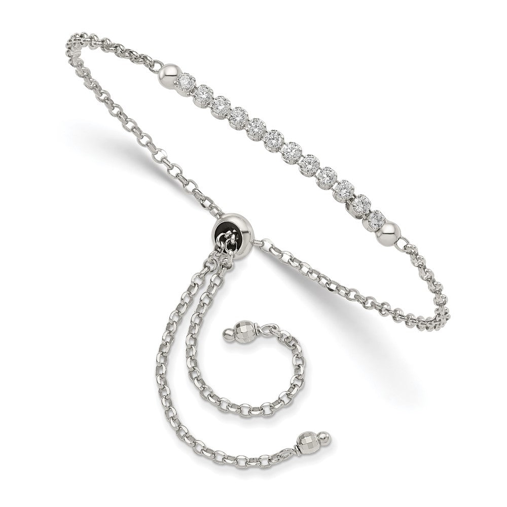 10 Zoll Sterlingsilber Rhodiniert Zirkonia Verstellbar Armband