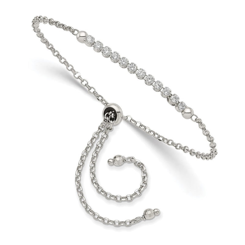 10 Zoll Sterlingsilber Rhodiniert Zirkonia Verstellbar Armband