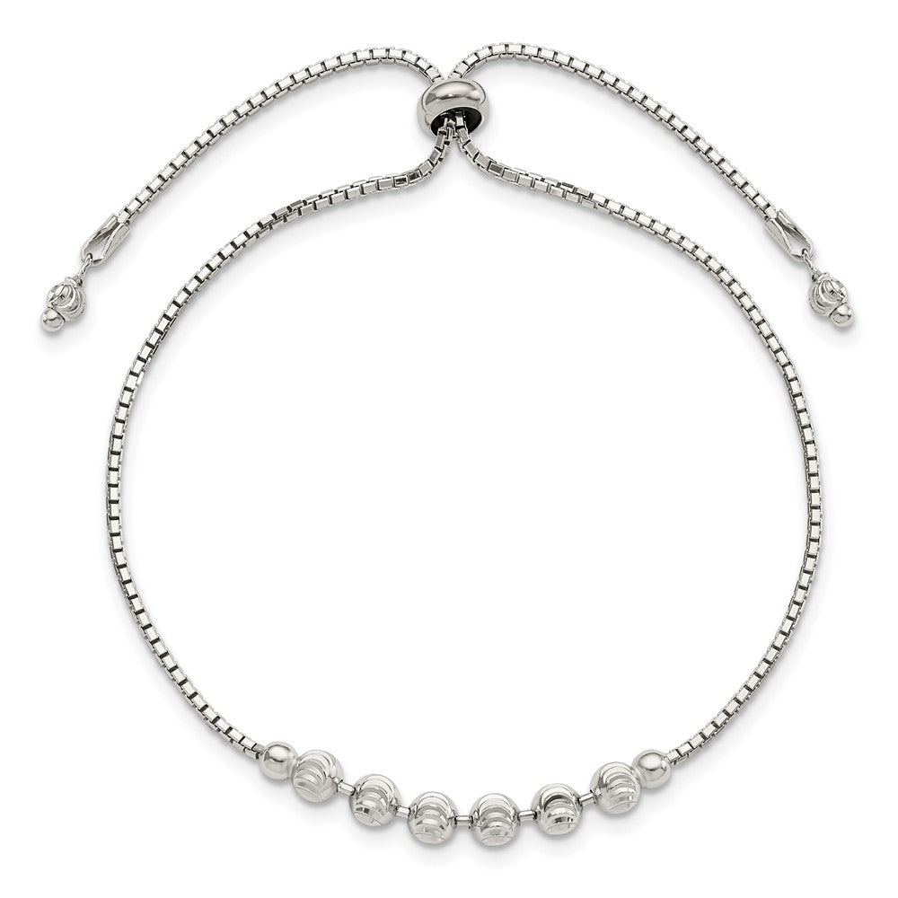 10 Zoll Sterlingsilber Rhodiniert Diamantiert Gekugelt Verstellbar Armband