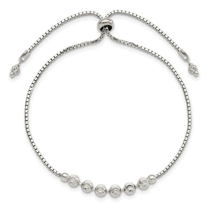 10 Zoll Sterlingsilber Rhodiniert Diamantiert Gekugelt Verstellbar Armband