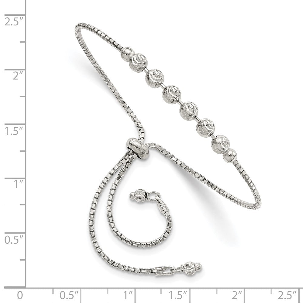 10 Zoll Sterlingsilber Rhodiniert Diamantiert Gekugelt Verstellbar Armband