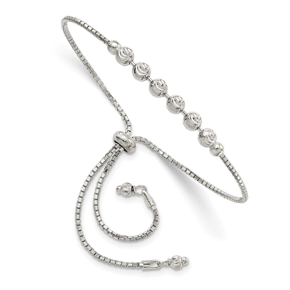 10 Zoll Sterlingsilber Rhodiniert Diamantiert Gekugelt Verstellbar Armband