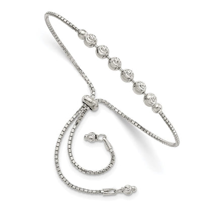 10 Zoll Sterlingsilber Rhodiniert Diamantiert Gekugelt Verstellbar Armband