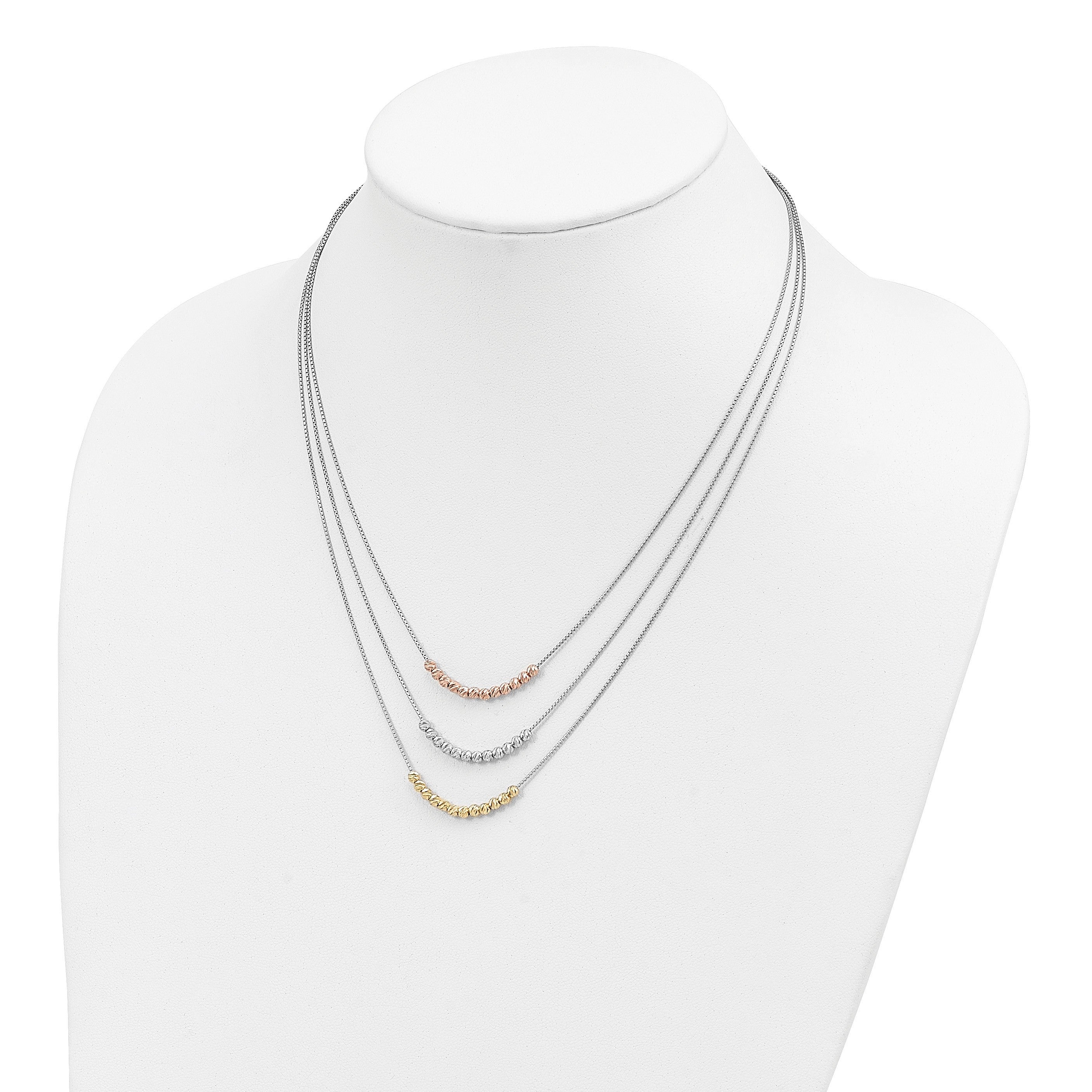 Sterlingsilber Rhodiniert Diamantiert Gold/roséfarben 3 Strang Halskette