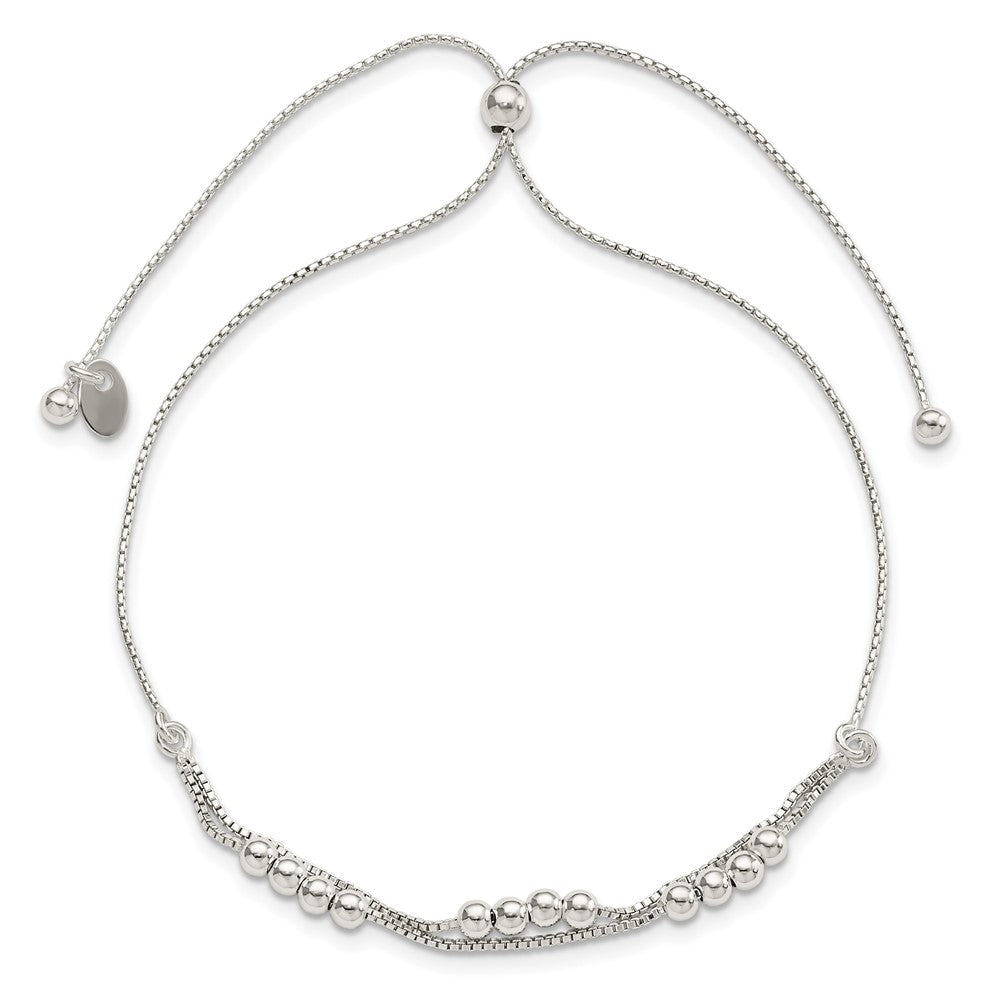11 Zoll Sterlingsilber Poliert Gekugelt 2-strand Verstellbar Armband