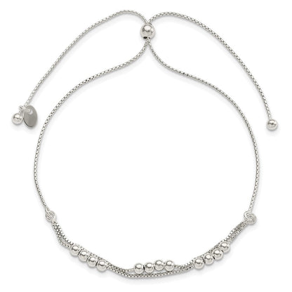 11 Zoll Sterlingsilber Poliert Gekugelt 2-strand Verstellbar Armband