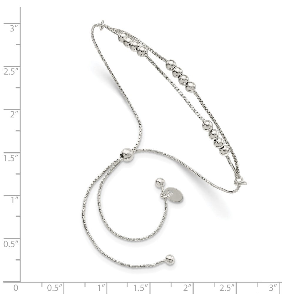 11 Zoll Sterlingsilber Poliert Gekugelt 2-strand Verstellbar Armband