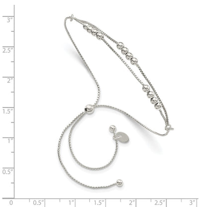 11 Zoll Sterlingsilber Poliert Gekugelt 2-strand Verstellbar Armband