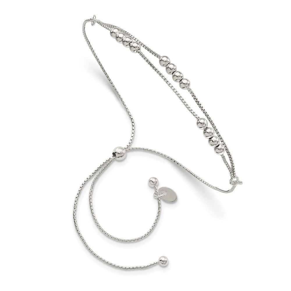 11 Zoll Sterlingsilber Poliert Gekugelt 2-strand Verstellbar Armband