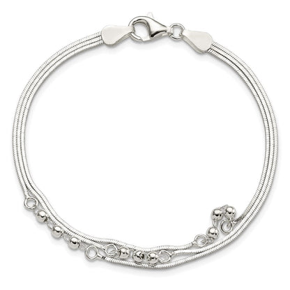 7.5 Zoll Sterlingsilber Poliert 3-strand 7.5 Zoll Armband