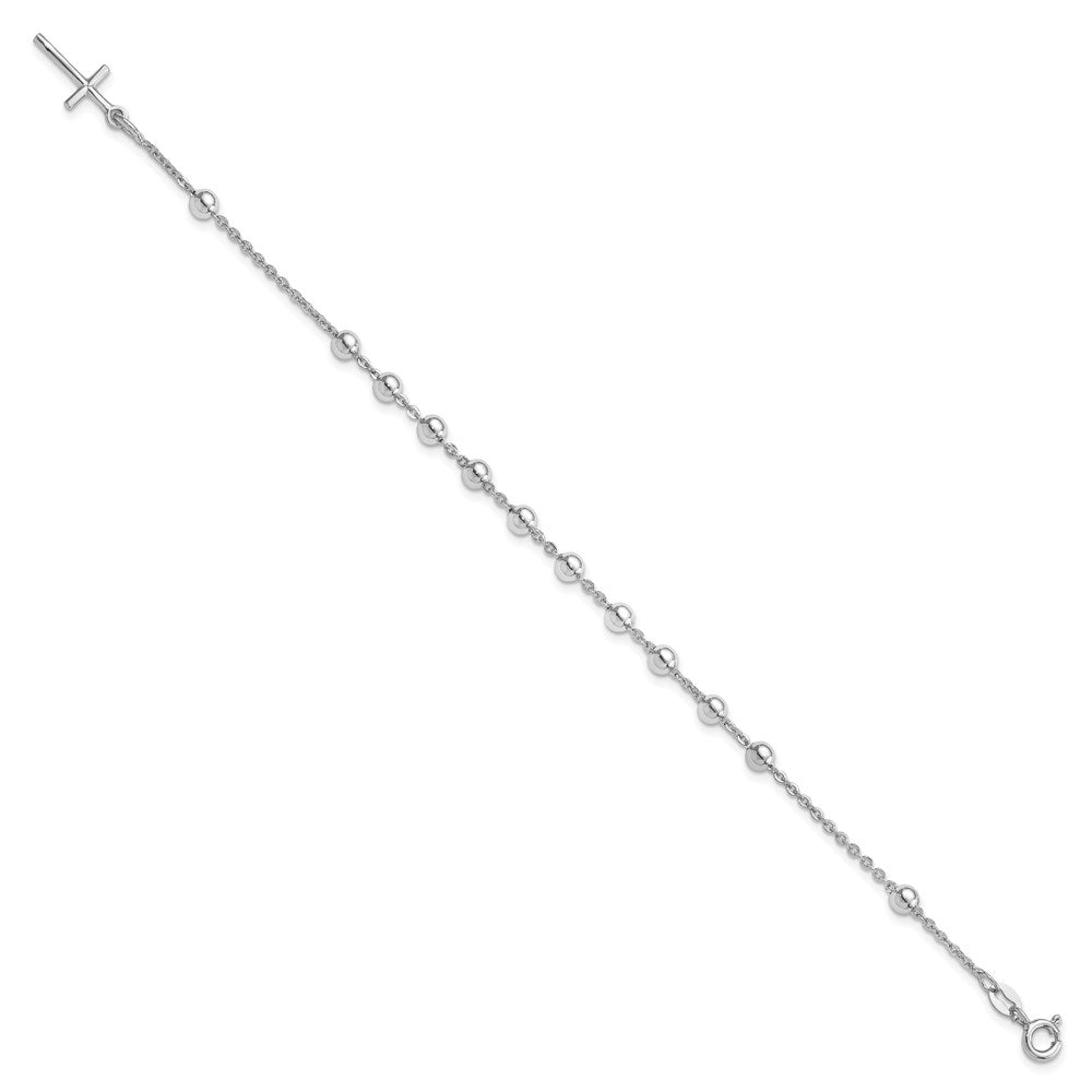 7 Zoll Sterlingsilber Rhodiniert Poliert Gekugelt Kreuz Armband