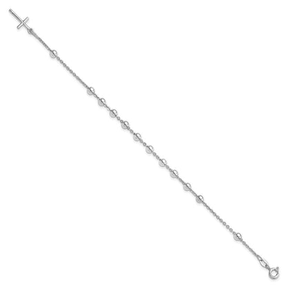 7 Zoll Sterlingsilber Rhodiniert Poliert Gekugelt Kreuz Armband