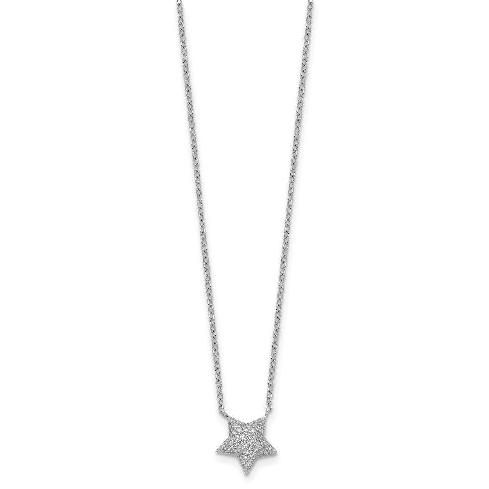 Sterlingsilber Rhodiniert Zirkonia Stern mit 2 Zoll Verlängerung. Halskette