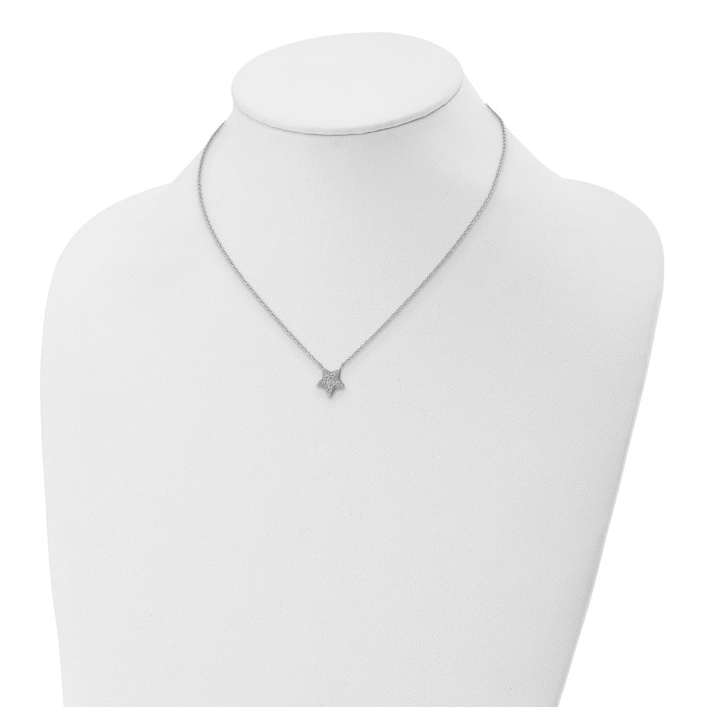 Sterlingsilber Rhodiniert Zirkonia Stern mit 2 Zoll Verlängerung. Halskette