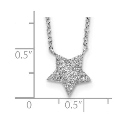 Sterlingsilber Rhodiniert Zirkonia Stern mit 2 Zoll Verlängerung. Halskette