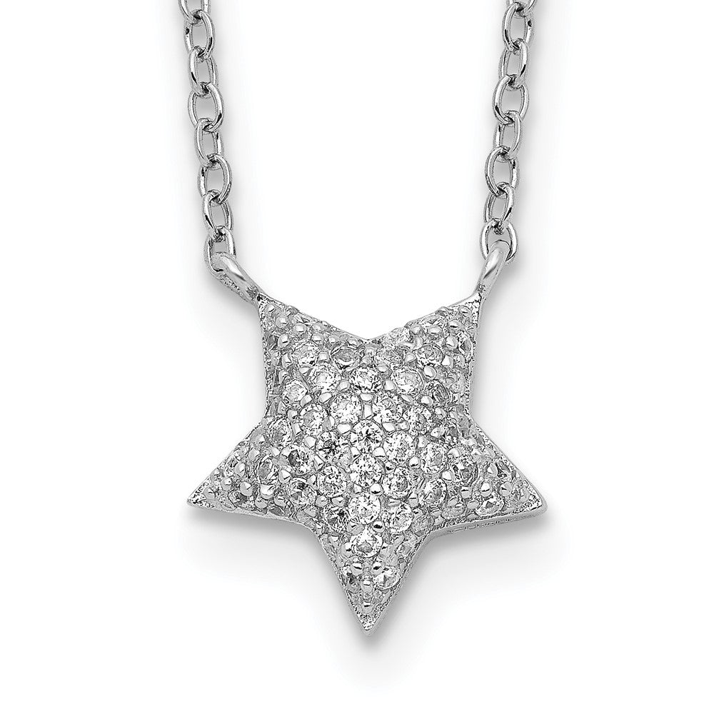 Sterlingsilber Rhodiniert Zirkonia Stern mit 2 Zoll Verlängerung. Halskette