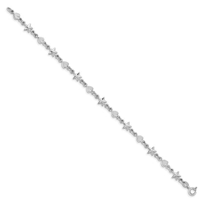7.5 Zoll Sterlingsilber Rhodiniert Stern und Herz Armband