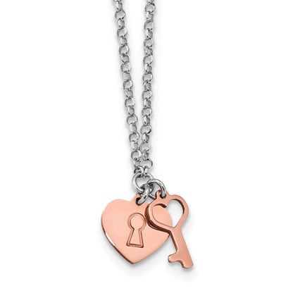 Sterlingsilber Rhodium Roséfarben Herz & Key mit 1.5 Zoll Verlängerung. Halskette