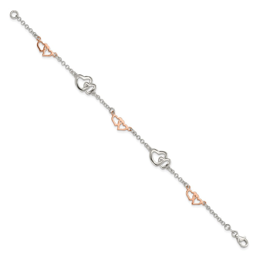 7.5 Zoll Sterlingsilber Rose Vergoldet Poliert Herz Armband