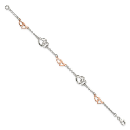 7.5 Zoll Sterlingsilber Rose Vergoldet Poliert Herz Armband